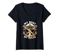 Mujer Mi Barco Mis Reglas Capitán Agua Estilo de Vida Camiseta Cuello V