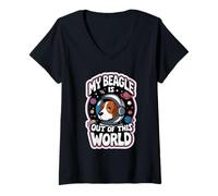 Mujer Mi Beagle está fuera de este mundo Niños Beagle Camiseta Cuello V