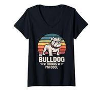 Mujer Mi Bulldog Piensa Que Soy un Perro Retro Genial Camiseta Cuello V