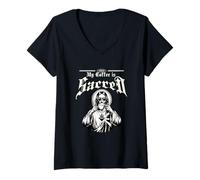 Mujer ¡Mi café es Sagrado para mí! Dicho Popular de la Iglesia cafetera Camiseta Cuello V