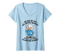 Mujer Mi Cama y yo Estamos felizmente Casados Tenemos 2 Hijos llamados Pato Camiseta Cuello V