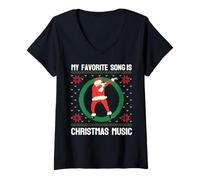 Mujer Mi canción Favorita es Navidad Música Dab Santa Ugly Suéteres Camiseta Cuello V