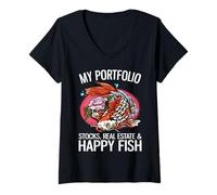 Mujer Mi Cartera Acciones Bienes raíces & Happy Fish Funny Investor Camiseta Cuello V