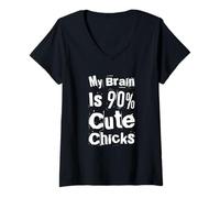 Mujer Mi cerebro es 90% chicas lindas aman chicas divertidas Camiseta Cuello V