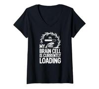 Mujer Mi Cerebro está Cargando Humor Lagarto Camiseta Cuello V