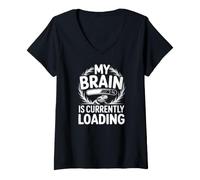Mujer Mi Cerebro está Cargando Humor Lagarto Camiseta Cuello V