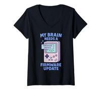 Mujer Mi cerebro necesita una actualización de firmware Retro Gamer | Cute Pixel Camiseta Cuello V