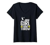 Mujer Mi chica puede lanzar a un jugador de softbol Camiseta Cuello V