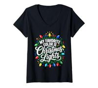 Mujer Mi Color más Favorito del Mundo Son Las Luces navideñas Camiseta Cuello V