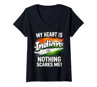 Mujer Mi Corazón Es India Orgulloso Indio Camiseta Cuello V