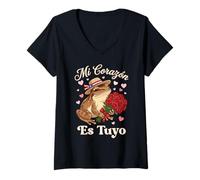 Mujer Mi Corazón Es Tuyo Rana Coquí con Rosas Boricua Valentine Camiseta Cuello V