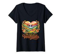 Mujer Mi Corazón Está en Venezuela Orgullo Venezolano Camiseta Cuello V