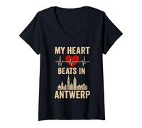 Mujer Mi corazón late en Amberes Bélgica City Pride Camiseta Cuello V