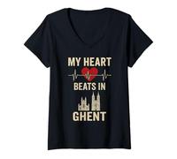 Mujer Mi corazón late en Gante Bélgica City Pride Camiseta Cuello V