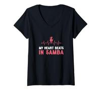 Mujer Mi corazón Late en Samba Divertida Clase de Samba para un bailarín de Samba Camiseta Cuello V