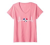 Mujer Mi corazón Late por la República Dominicana Camiseta Cuello V, Rosado, L