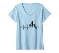 Mujer Mi corazón late por mis hijos Papa Pulse Line Camiseta Cuello V