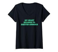 Mujer Mi corazón Pertenece a los Animales de Refugio Camiseta Cuello V