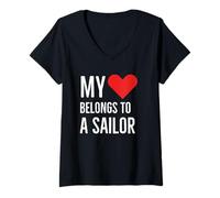 Mujer Mi corazón Pertenece a un Marinero, Cita de Aniversario, Vintage 2022 Camiseta Cuello V
