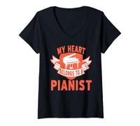 Mujer Mi Corazón Pertenece a un Pianista Amor Piano Camiseta Cuello V