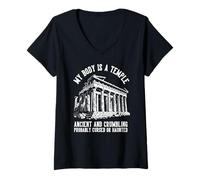 Mujer Mi Cuerpo es un Templo - Antiguo desmoronamiento Probablemente embrujada Camiseta Cuello V