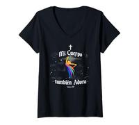 Mujer Mi Cuerpo Tambien Adora Culto Danza Cristiana Salmos 150 Camiseta Cuello V