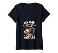 Mujer Mi día Comienza con café y perspectivas del Mercado Camiseta Cuello V