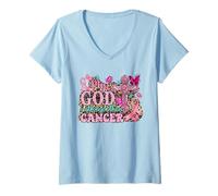 Mujer Mi Dios es más fuerte que la conciencia cristiana sobre el cáncer de mama Camiseta Cuello V