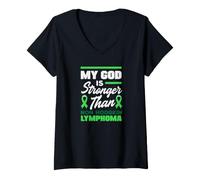 Mujer Mi Dios es más Fuerte Que la Conciencia del Linfoma no Hodgkin Camiseta Cuello V