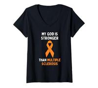 Mujer Mi Dios Es Más Fuerte Que La Esclerosis Múltiple Camiseta Cuello V