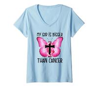 Mujer Mi Dios es más grande que la conciencia del cáncer de mama Camiseta Cuello V