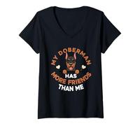Mujer Mi Doberman Tiene más Amigos Que yo Camiseta Cuello V