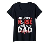 Mujer Mi enfermera favorita me llama papá Día del padre Enfermera Latido del corazón Camiseta Cuello V