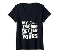 Mujer Mi Entrenador es Mejor Que el tuyo Humor Motivacional en el Gimnasio Camiseta Cuello V