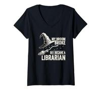 Mujer Mi Escoba se rompió, así Que me convertí en Bibliotecario Divertido Meme de Halloween Camiseta Cuello V