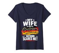 Mujer Mi Esposa es Alemana Nada me Asusta Camiseta Cuello V