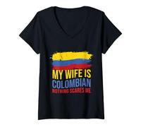 Mujer Mi Esposa es Colombiana Nada me Asusta Orgullo Colombia Camiseta Cuello V