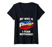 Mujer Mi Esposa es Filipina Nada me Asusta Camiseta Cuello V
