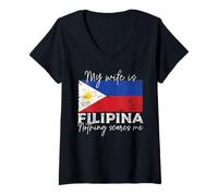 Mujer Mi Esposa es Filipina Nada me Asusta Filipinas Divertido Camiseta Cuello V