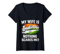 Mujer Mi Esposa es India Nada me Asusta Camiseta Cuello V