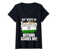 Mujer Mi Esposa es India Nada me Asusta Camiseta Cuello V