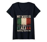 Mujer Mi esposa es italiana Nada me asusta Gracioso Marido Diciendo Camiseta Cuello V