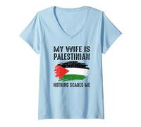 Mujer Mi Esposa es Palestina Nada me Asusta Bandera raíces Patrimonio Camiseta Cuello V