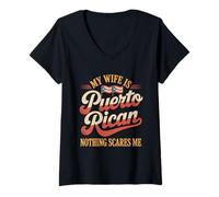 Mujer Mi Esposa es puertorriqueña Nada me Asusta Bandera Marido Camiseta Cuello V