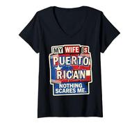 Mujer Mi Esposa es puertorriqueña Nada me Asusta Divertido Marido Camiseta Cuello V