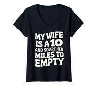 Mujer Mi esposa es un 10 divertido diseño de marido, tanque de gasolina, amor por el coche Camiseta Cuello V