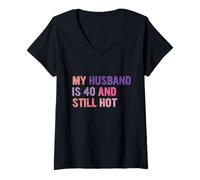 Mujer Mi Esposo es 40 y todavía Caliente, Marido 40 cumpleaños Camiseta Cuello V