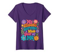 Mujer Mi Estudiante sobrevivió Todo el año de mí Maestro de Escuela del último día Camiseta Cuello V