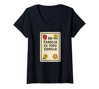 Mujer Mi Familia ES Todo Corillo Latino México Divertido Tiempo en Familia Camiseta Cuello V