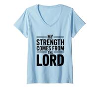 Mujer Mi Fuerza Viene del Señor Fe Inspiradora Camiseta Cuello V